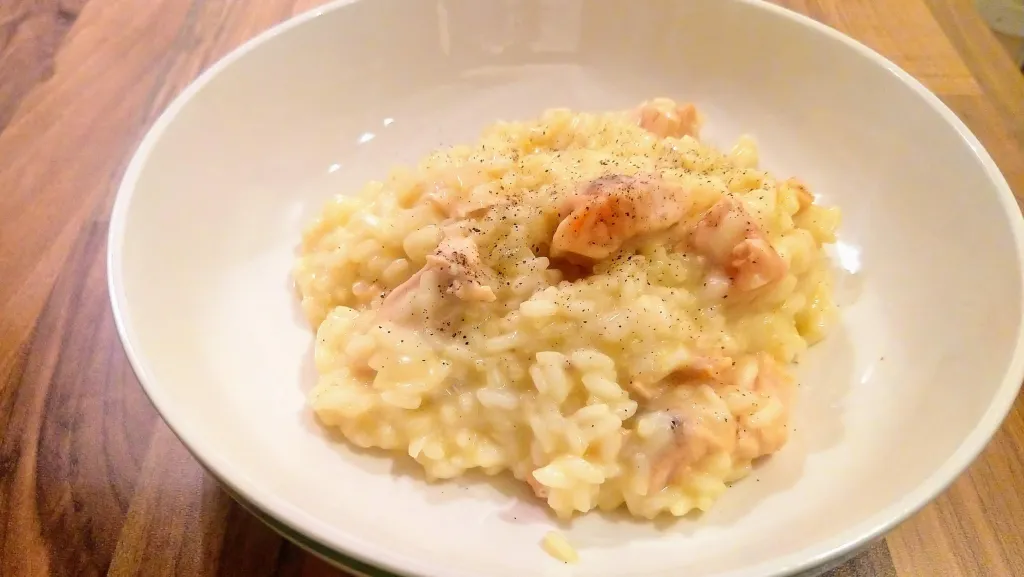 Photograph of Salmon & saffron risotto.
