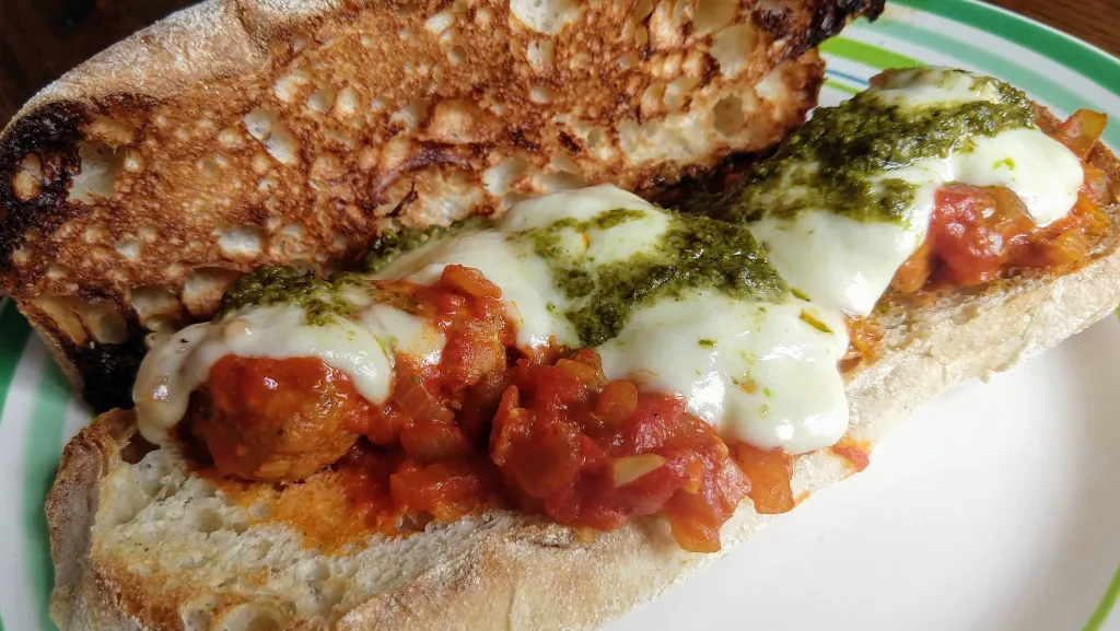 Photograph of Sausage meatball sandwiches.