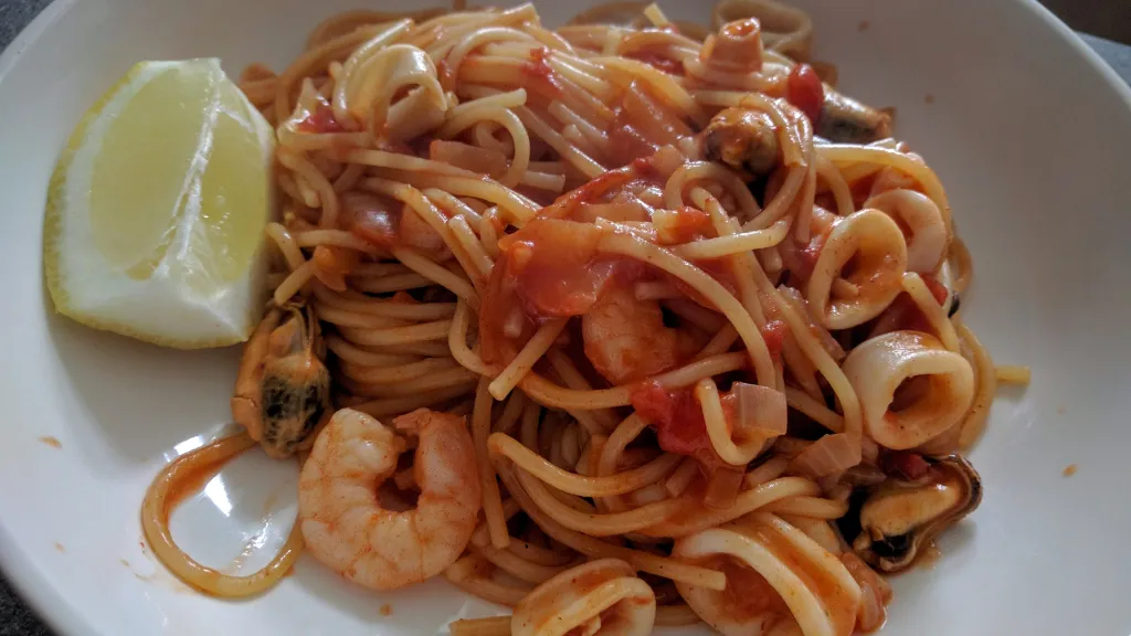 Photograph of Seafood pasta.
