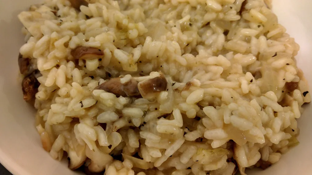 Photograph of Shiitake mushroom risotto.