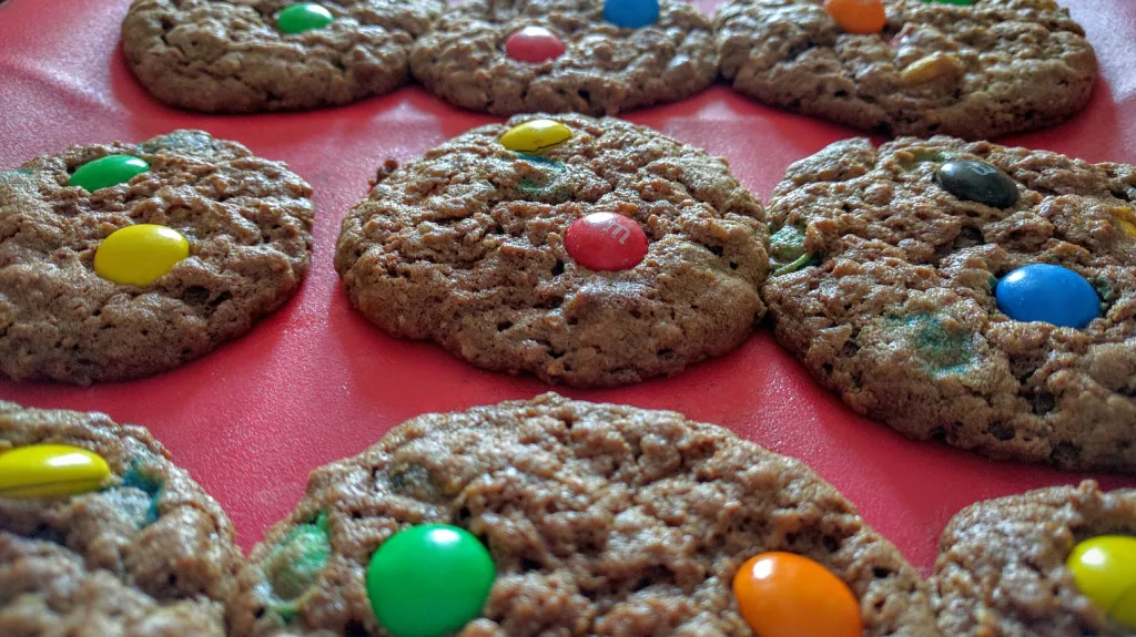 Photograph of Smartie oat cookies.