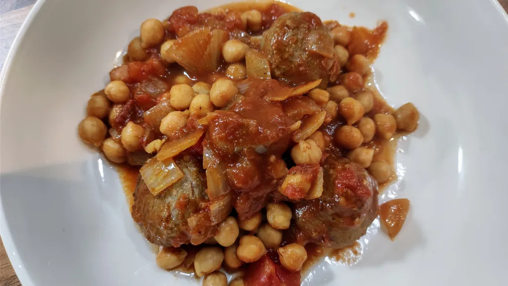 Photograph of Spiced lamb meatball stew.
