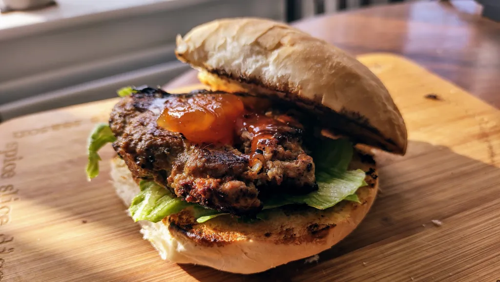 Photograph of Spiced turkey burgers.