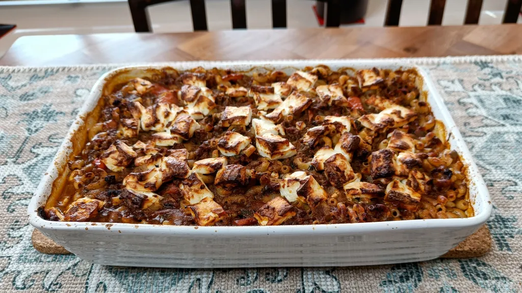 Photograph of Spicy pasta bake.