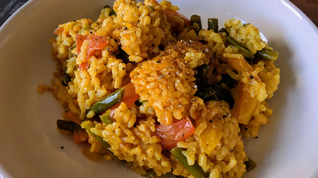 Photograph of Summer vegetable paella.