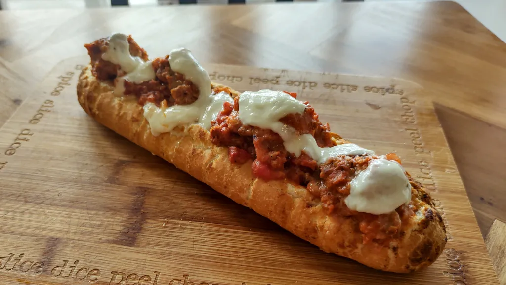 Photograph of Sun-dried tomato meatball sub.