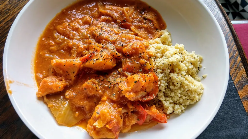 Photograph of Sweet potato & coconut curry.