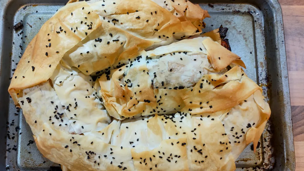 Photograph of Sweet potato pastilla.