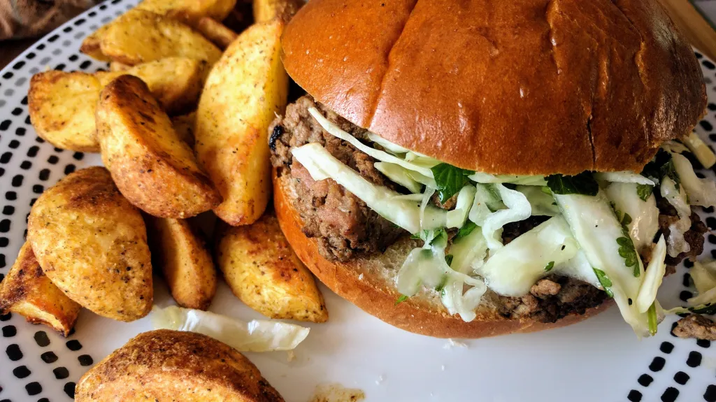 Photograph of Teriyaki & ginger beef burgers.