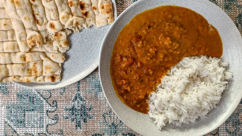 Photograph of Vegan red lentil curry.