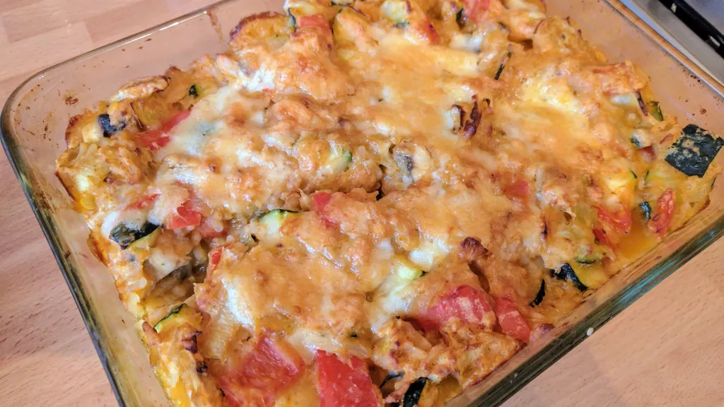 Photograph of Very veggie lentil bake.