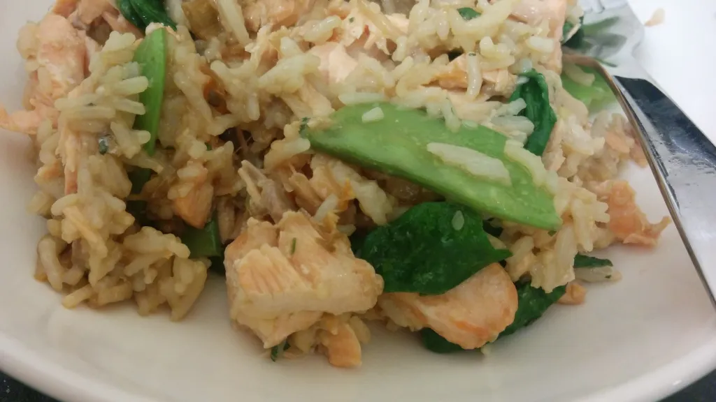 Photograph of Warm asian salmon salad.